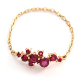 Ruby Cluster Chain Ring 14k gold Stackable ring side view