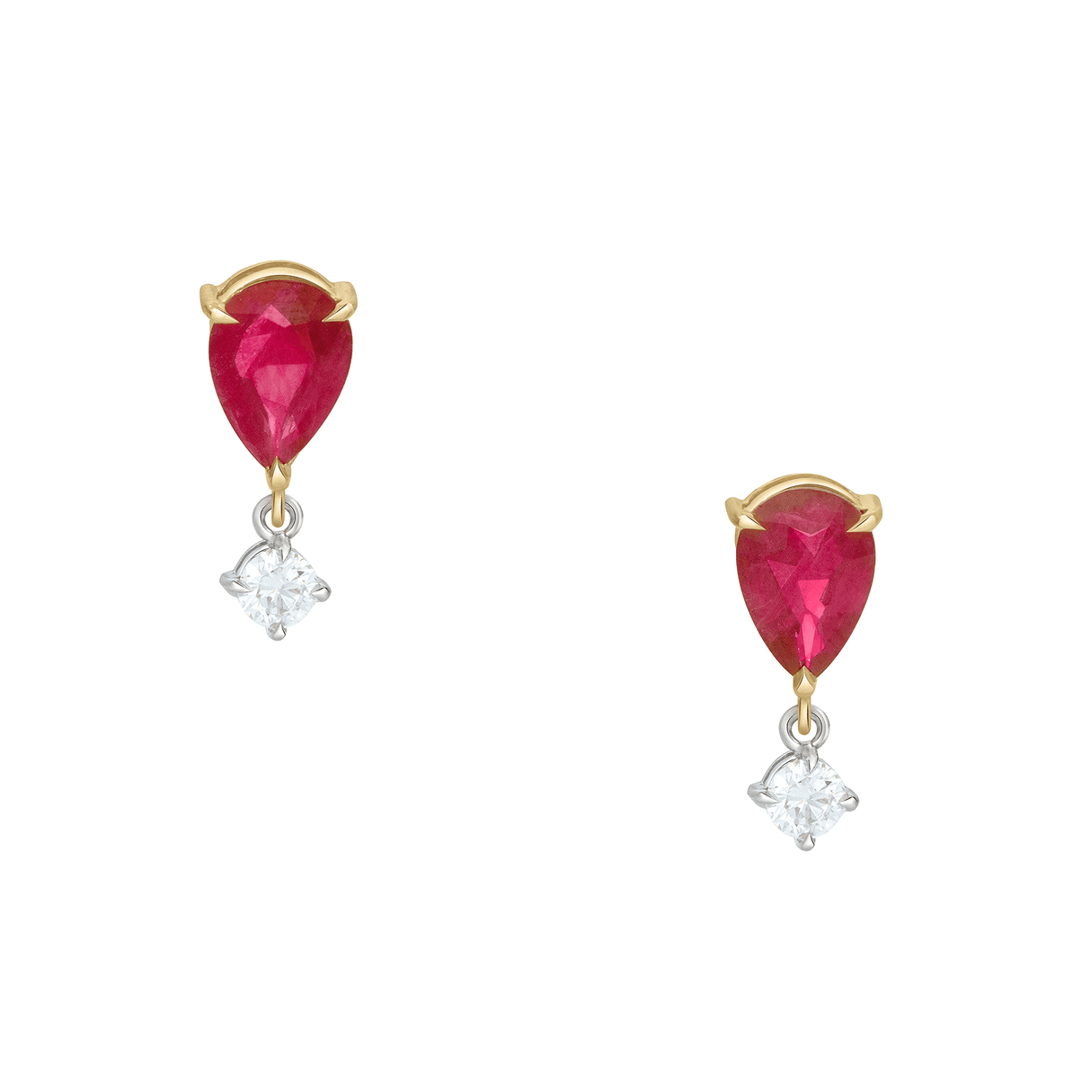 Ruby & Diamond Dew Earrings 18K Gold Handmade Fine Jewelry