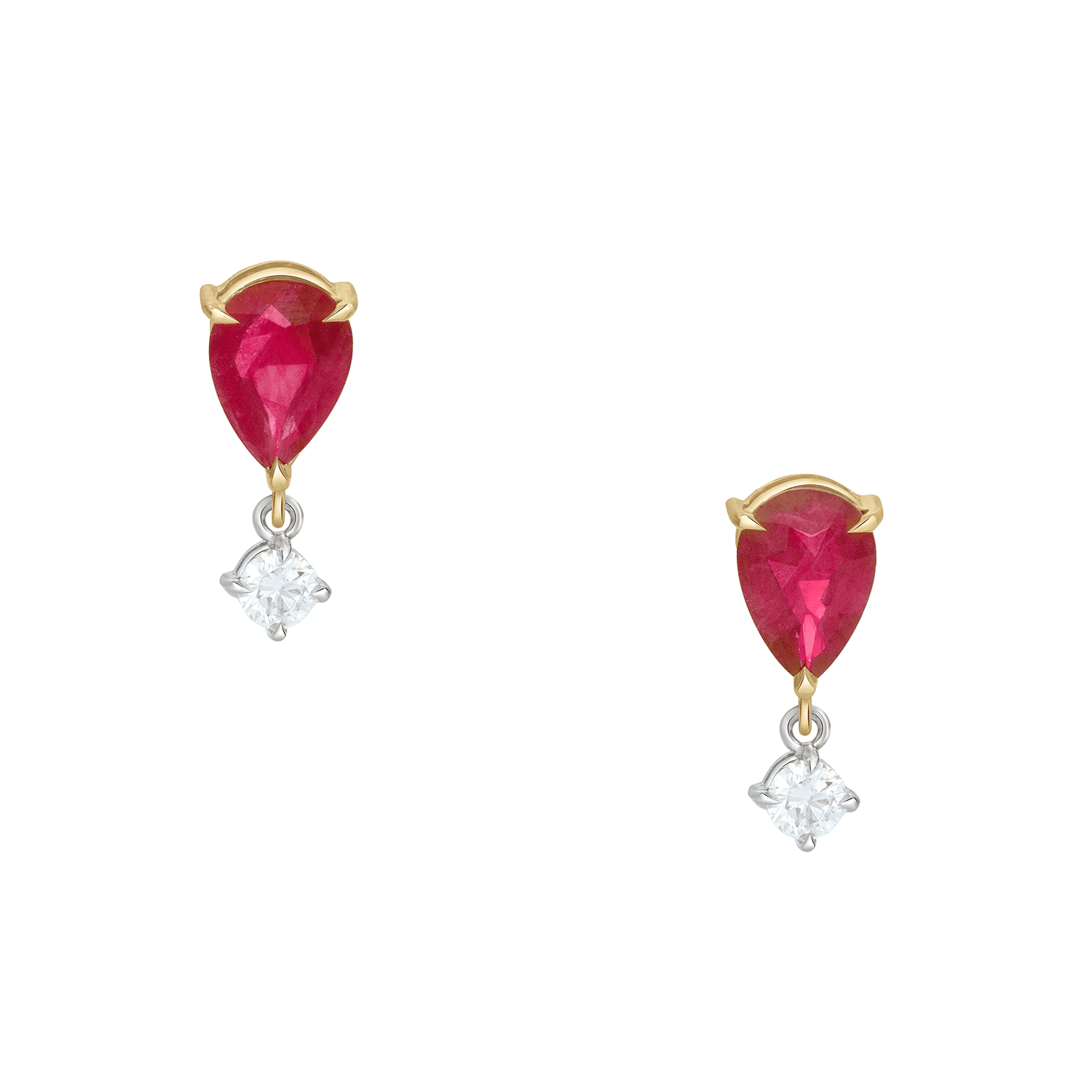 Ruby & Diamond Dew Earrings 18K Gold Handmade Fine Jewelry