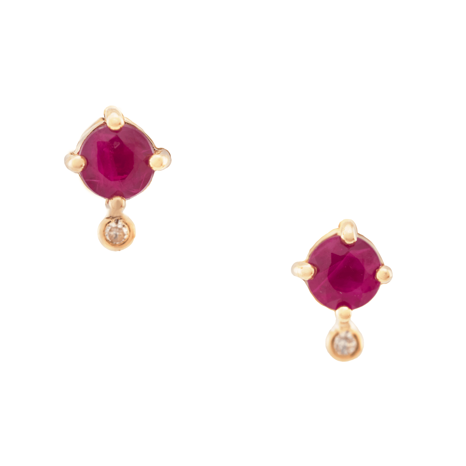 Ruby & Diamond Dot Stud 18K Gold Handmade Fine Jewelry