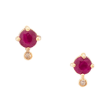 Ruby & Diamond Dot Stud 18K Gold Handmade Fine Jewelry