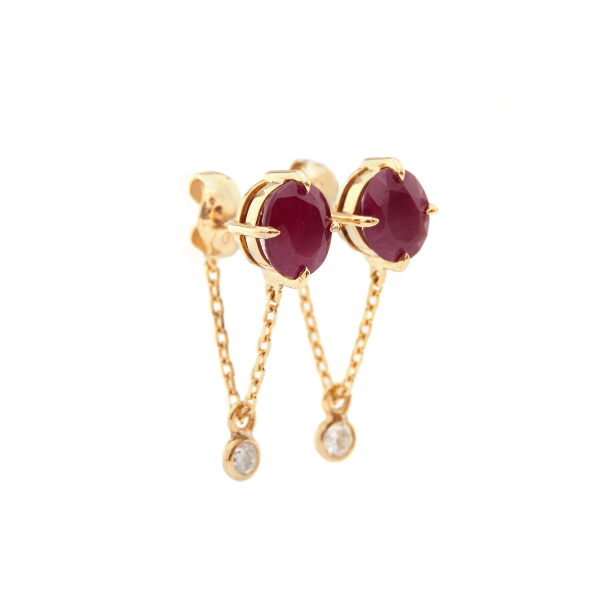 Ruby & Diamond Supreme Chain Earrings 18K Gold Handmade Fine Jewelry