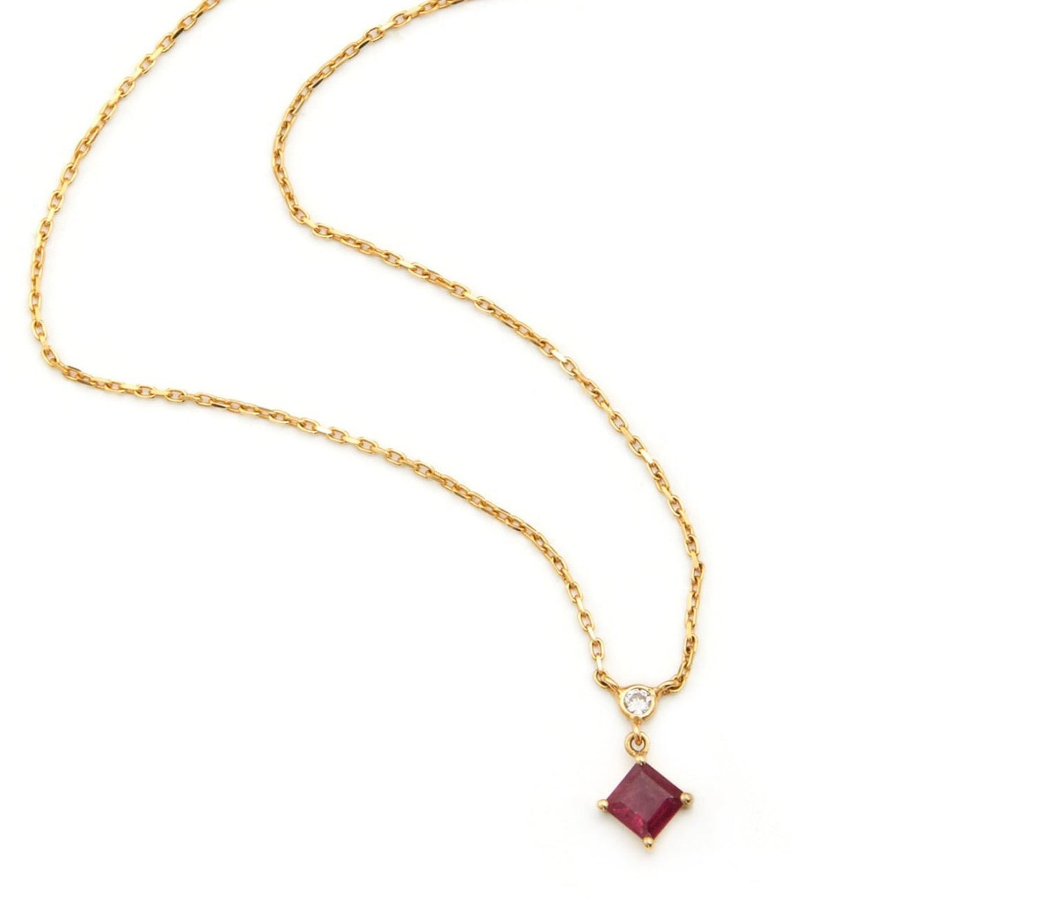 Ruby & Diamond Whispers Necklace 18k gold handmade fine jewelry