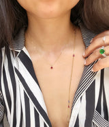 Ruby & Diamond Whispers Necklace 18k gold handmade fine jewelry on model