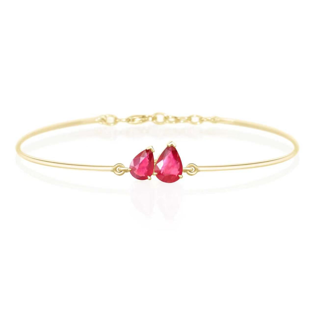 Ruby Double Pear Bangle 18k gold Stackable design 2