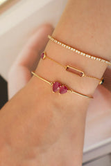 Ruby Double Pear Bangle 18k gold stackable design on model 3