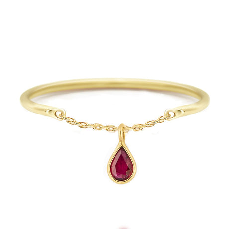 Ruby Drop Half Chain Ring 14k gold Stackable ring