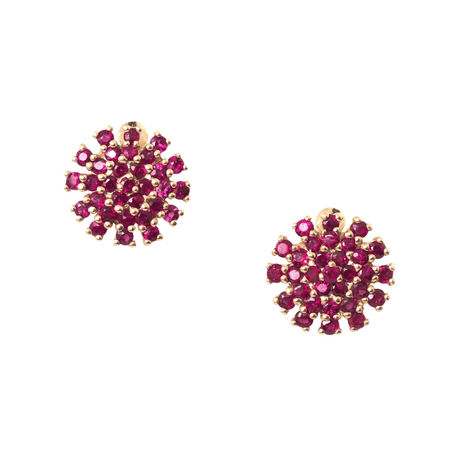 Ruby Fire Flower Earrings 18K Gold Handmade Fine Jewelry