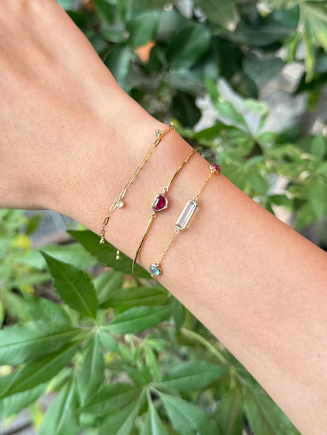 Ruby Heart Bangle 18k gold Stackable design on model