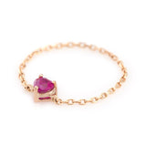 Ruby Heart Chain Ring 14k gold Stackable ring side view