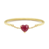 Ruby Heart Half Chain Ring 14k gold Stackable ring