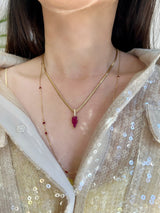 Ruby Long Dot Necklace 18k gold Handmade fine jewelry on model