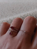 Ruby Marquise Supreme Chain Ring 18k gold Stackable ring on model