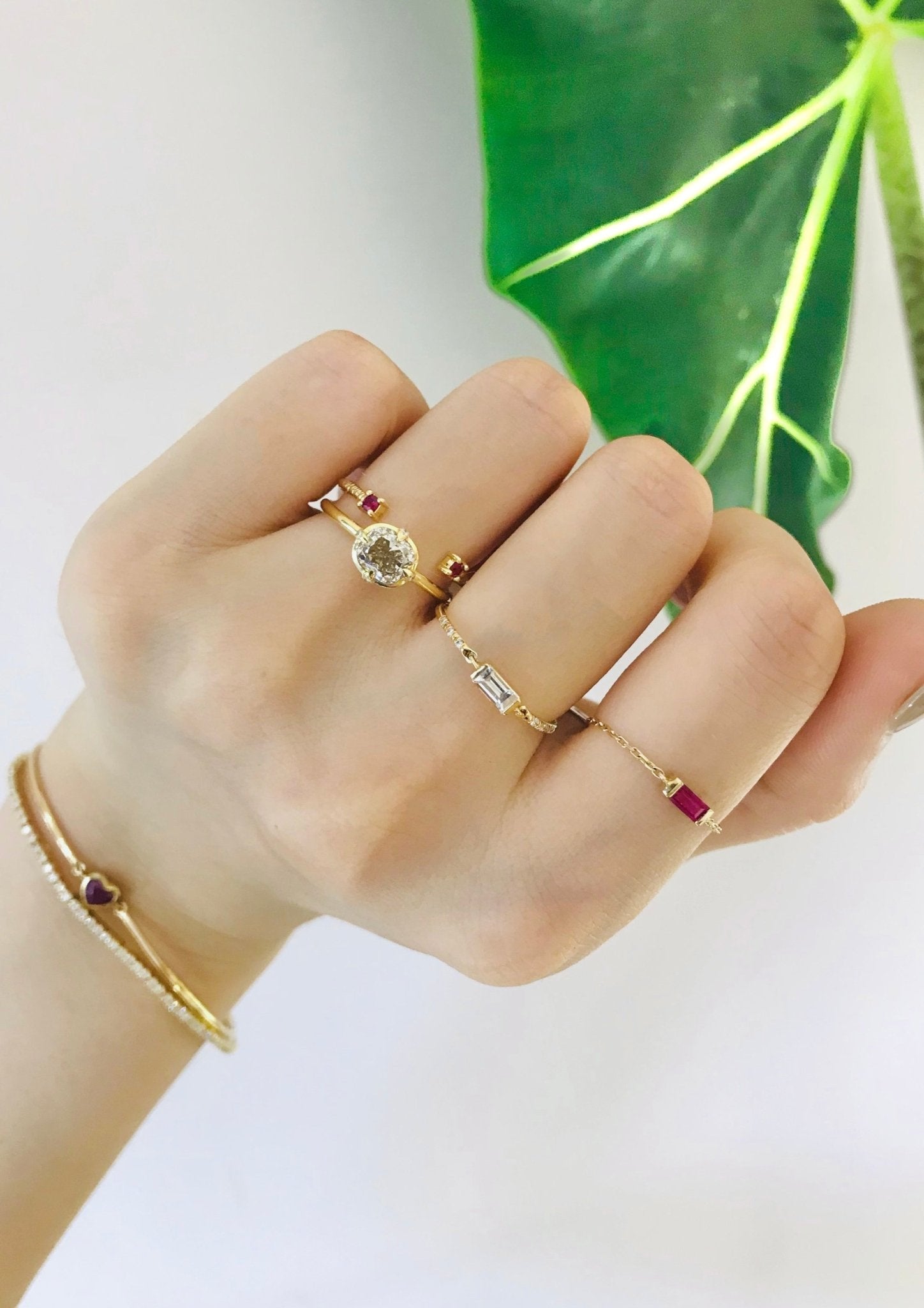 Ruby Open Ring 18k gold Stackable ring on model