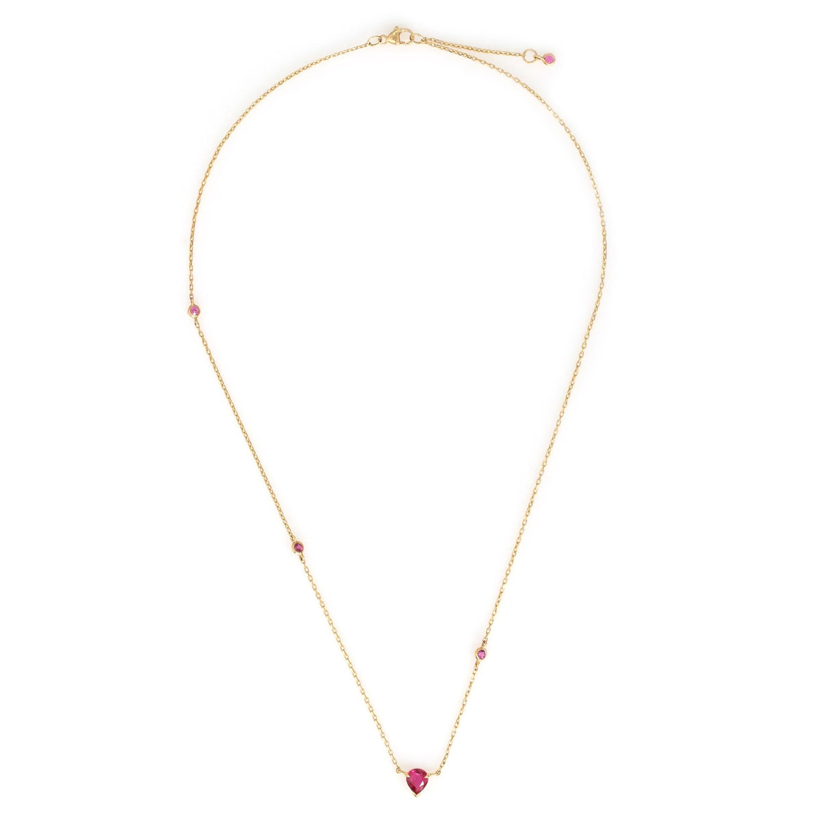 Ruby Pear Dot Necklace 18k gold handmade fine jewelry