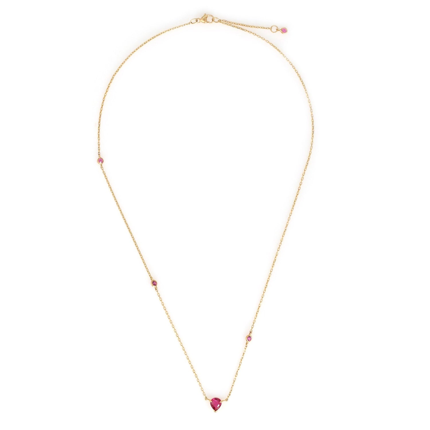 Ruby Pear Dot Necklace 18k gold handmade fine jewelry