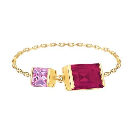 Ruby & Pink Sapphire Chain Ring 18k gold Stackable ring