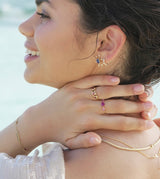 Ruby & Pink Sapphire Chain Ring 18k gold Stackable ring on model