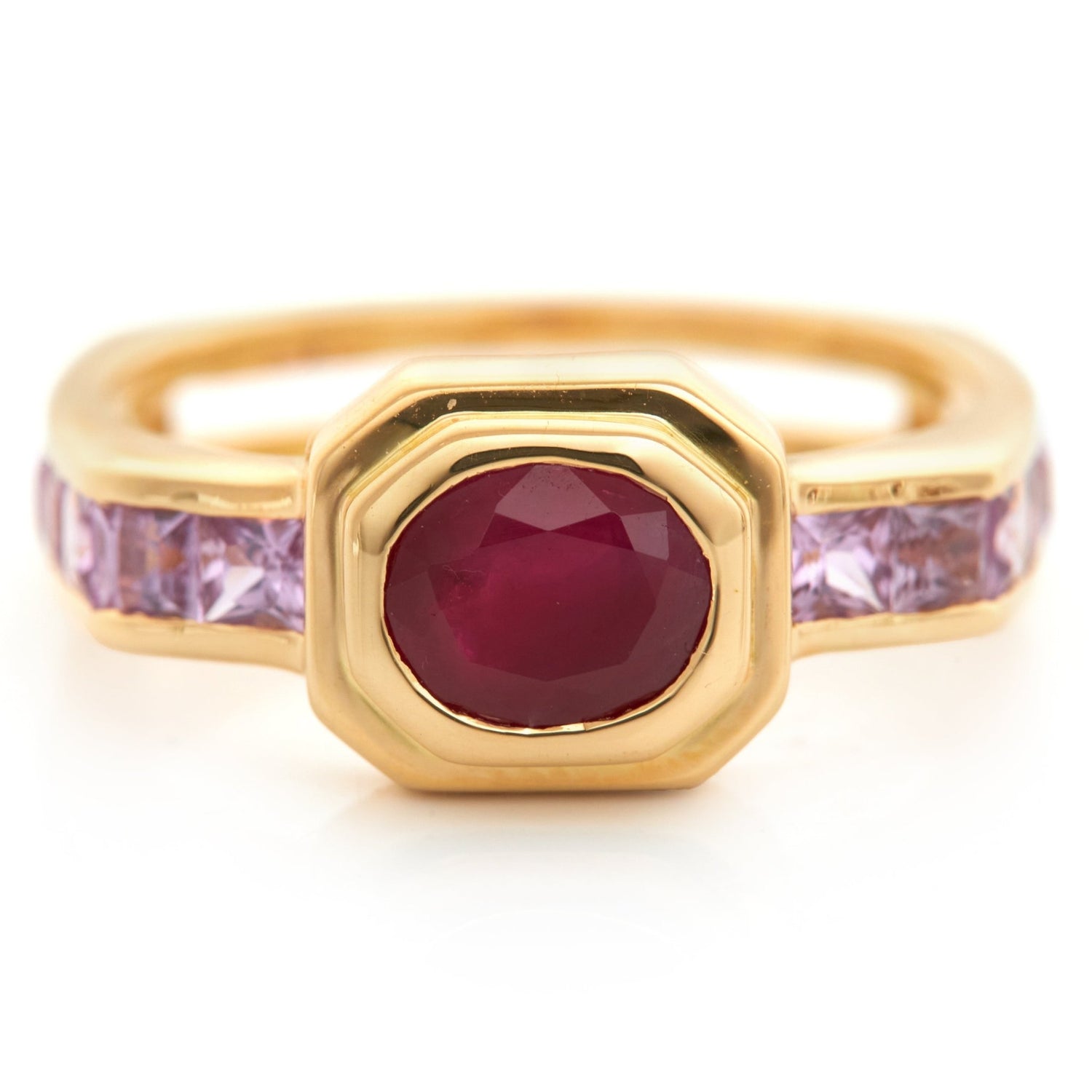 Ruby & Pink Sapphire Circa Ring 18k gold Stackable ring