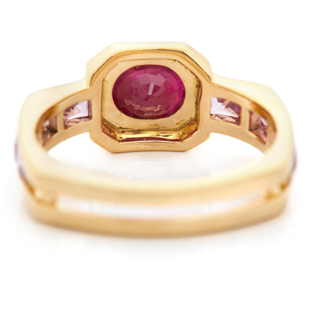 Ruby & Pink Sapphire Circa Ring 18k gold Stackable ring back view