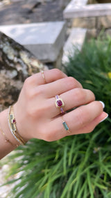 Ruby & Pink Sapphire Circa Ring 18k gold Stackable ring on model