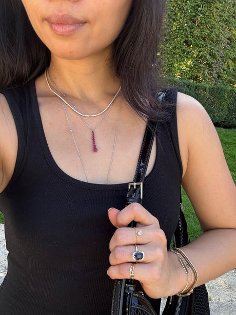 Ruby links Necklace 18k white gold handmade fine jewelry on model