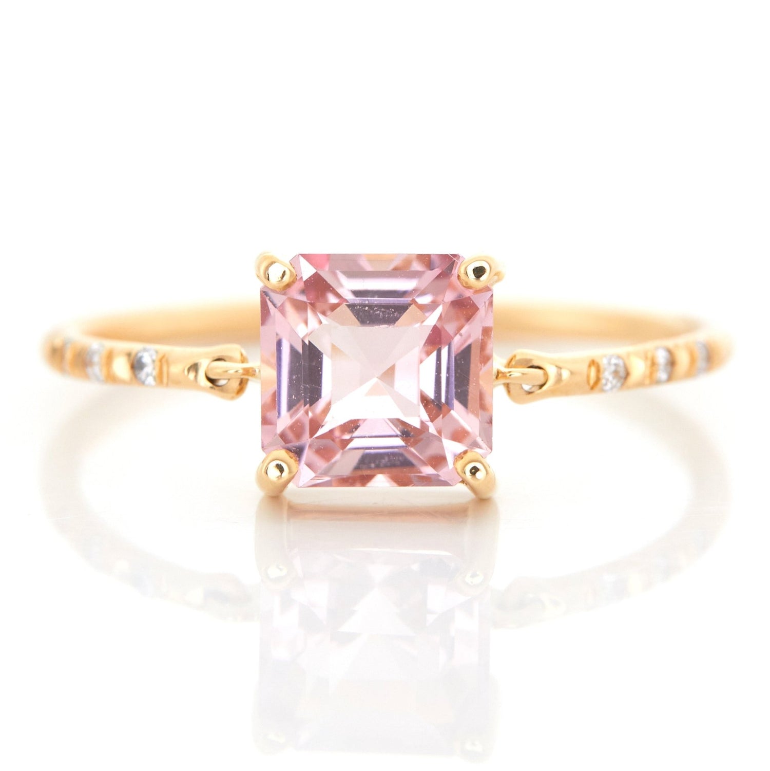 Sakura Pink Tourmaline Petite Circle Diamond Ring 18k gold stackable ring