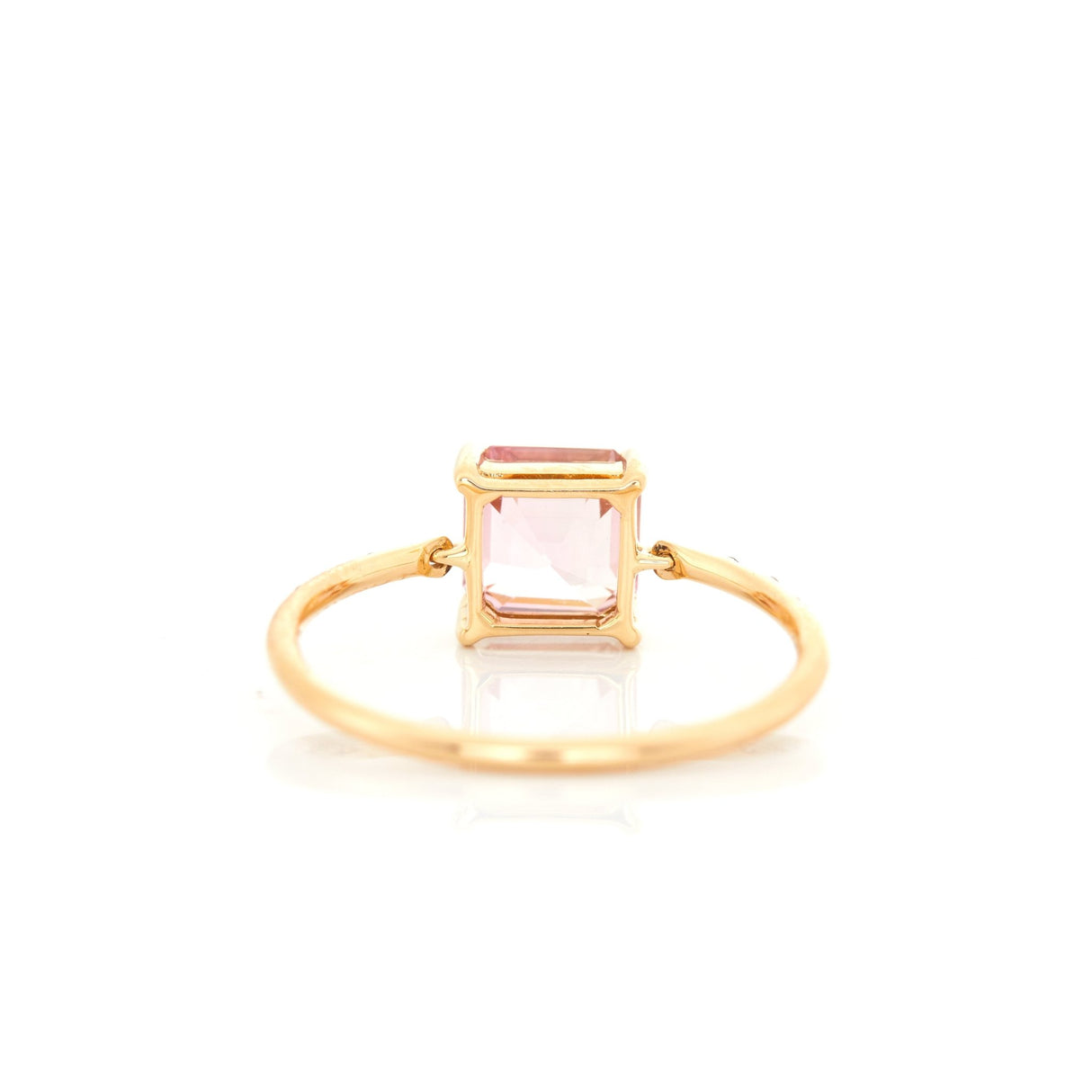 Sakura Pink Tourmaline Petite Circle Diamond Ring 18k gold stackable ring back view
