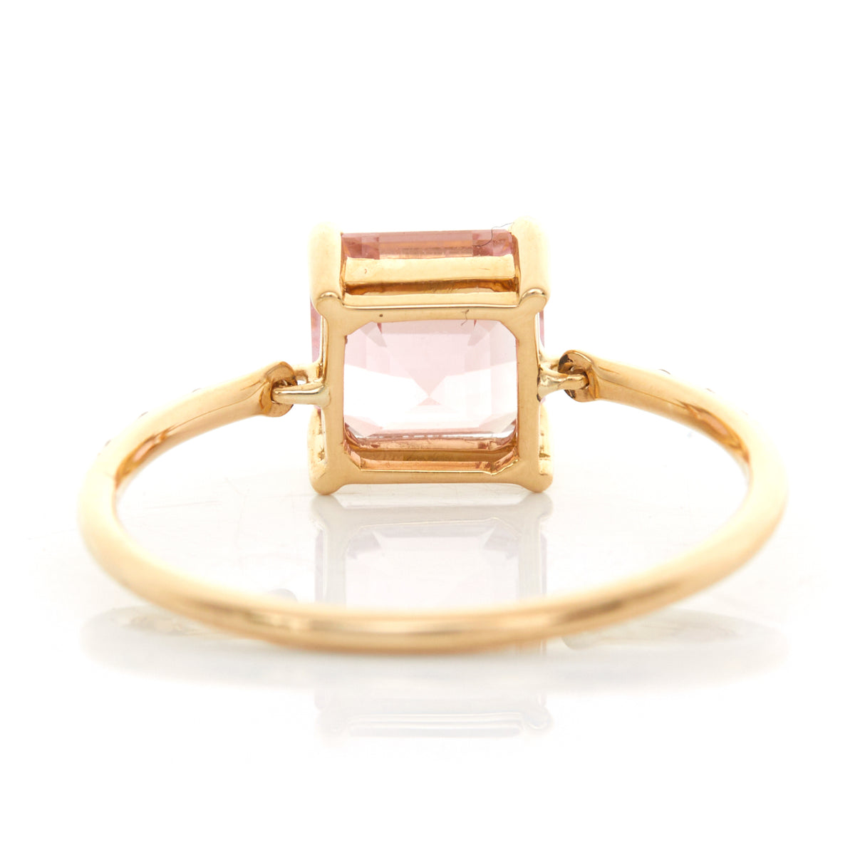 Sakura Pink Tourmaline Petite Circle Diamond Ring 18k gold stackable ring back view