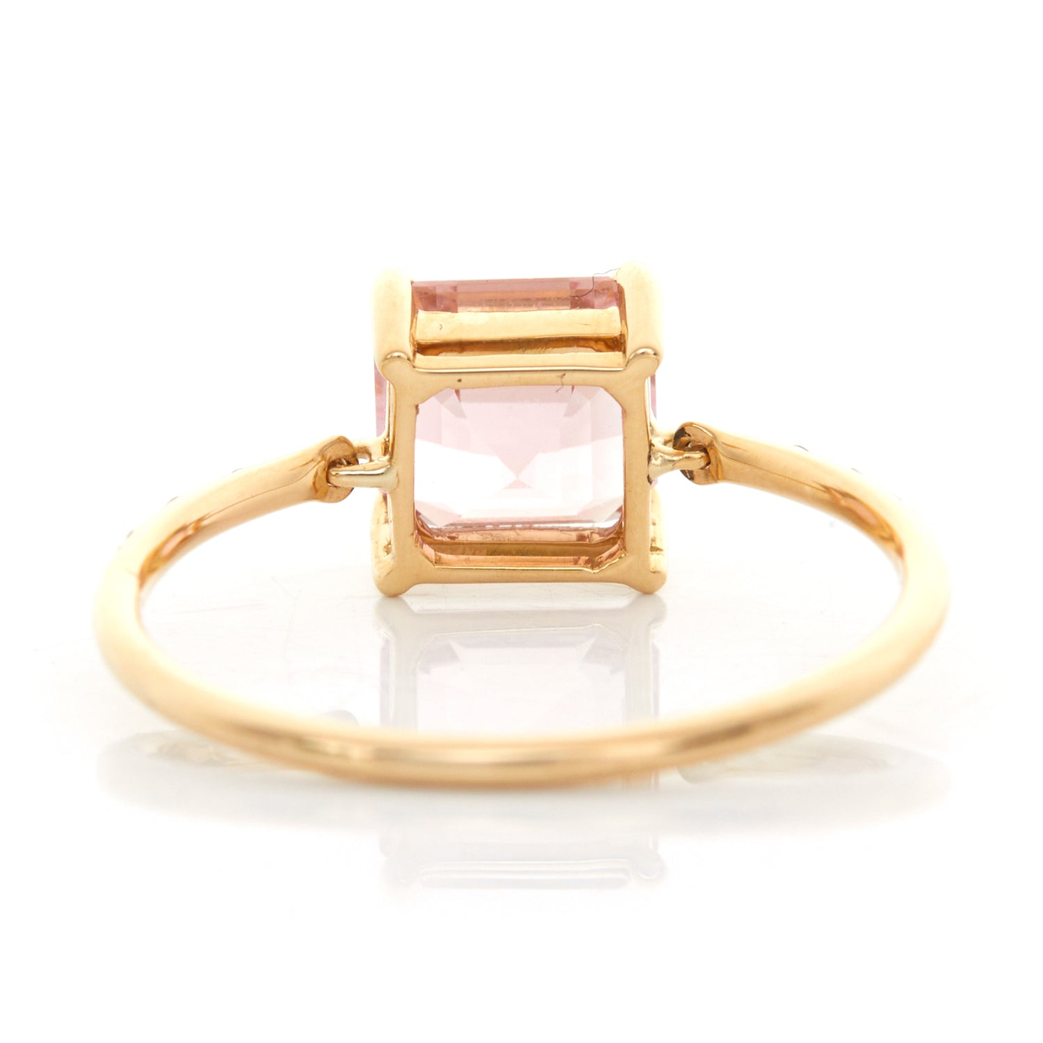 Sakura Pink Tourmaline Petite Circle Diamond Ring 18k gold stackable ring back view