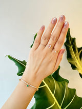 Sakura Pink Tourmaline Petite Circle Diamond Ring 18k gold stackable ring on model 2