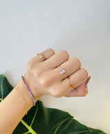 Sakura Pink Tourmaline Petite Circle Diamond Ring 18k gold stackable ring on model 4