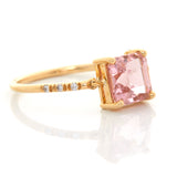 Sakura Pink Tourmaline Petite Circle Diamond Ring 18k gold stackable ring side view 2