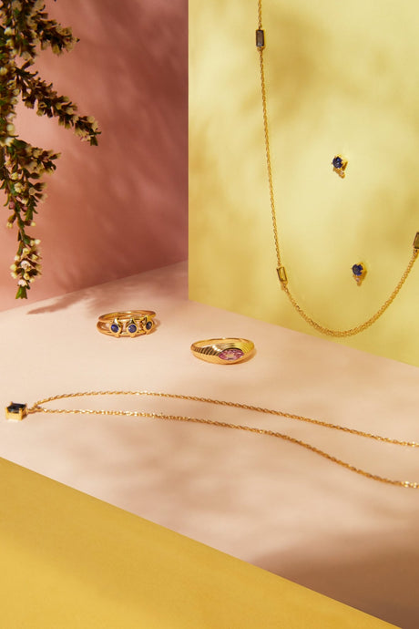 Ruby or Sapphire & Diamond Dot Stud