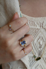 Sapphire Aurora Ring 18k gold engagement ring on hand 1