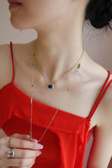 Sapphire Aurora Supreme Necklace 18K gold handmade fine jewelry on model