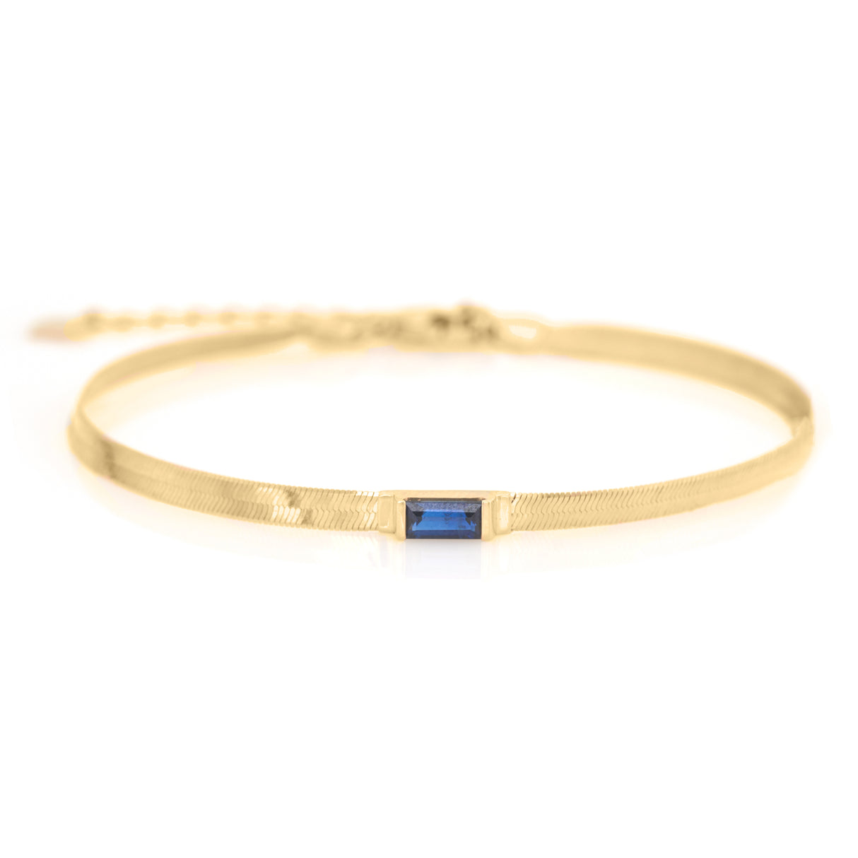 Sapphire Bar Herringbone Bracelet 18k gold Stackable design 