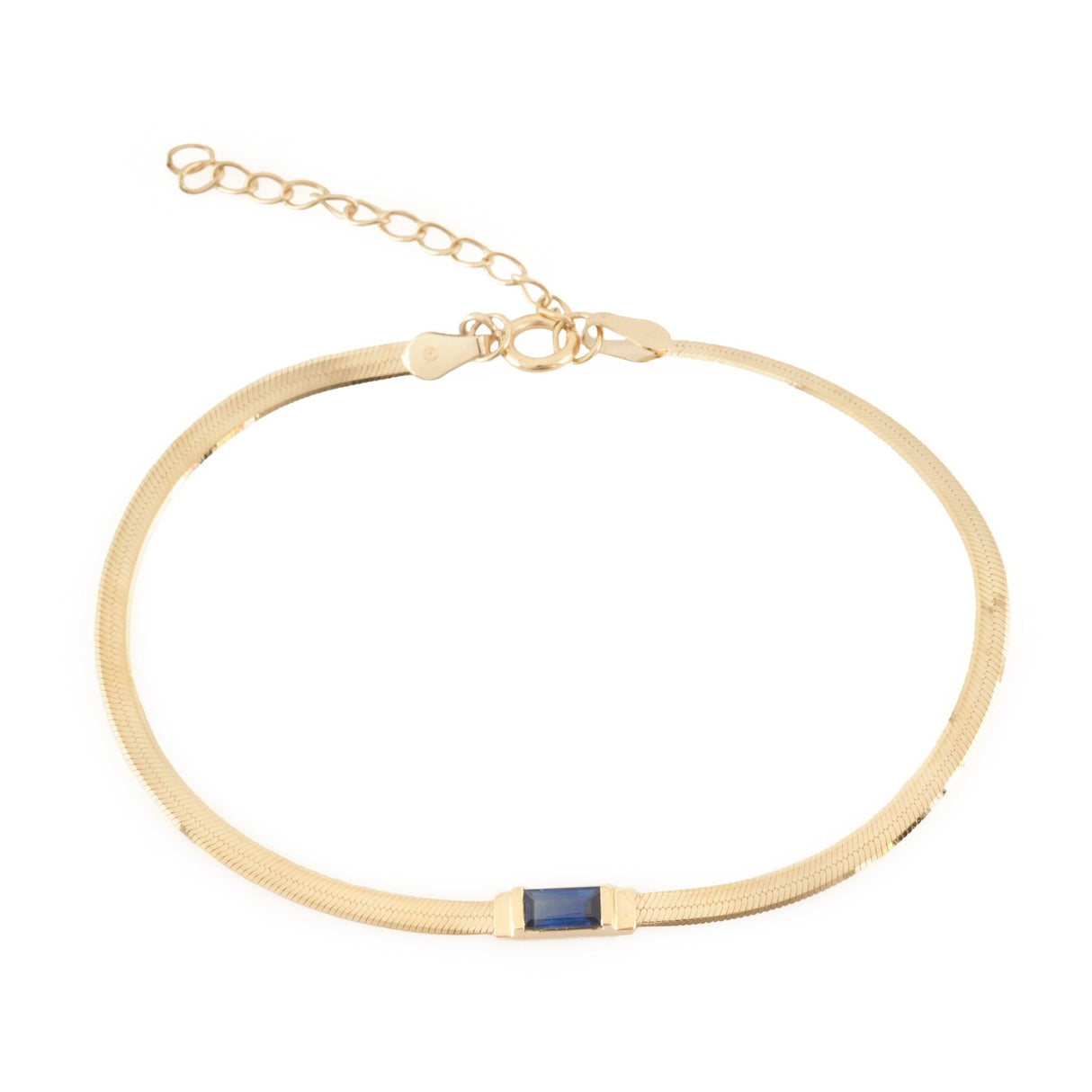 Sapphire Bar Herringbone Bracelet 18k gold Stackable design 2