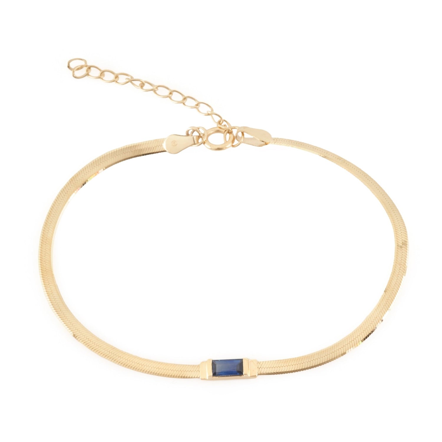 Sapphire Bar Herringbone Bracelet 18k gold Stackable design 2