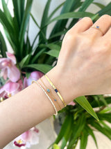 Sapphire Bar Herringbone Bracelet 18k gold Stackable design on model