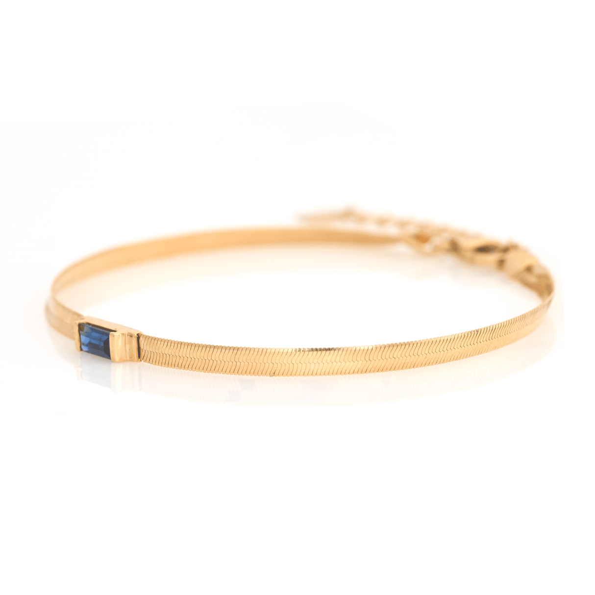 Sapphire Bar Herringbone Bracelet 18k gold Stackable design side view