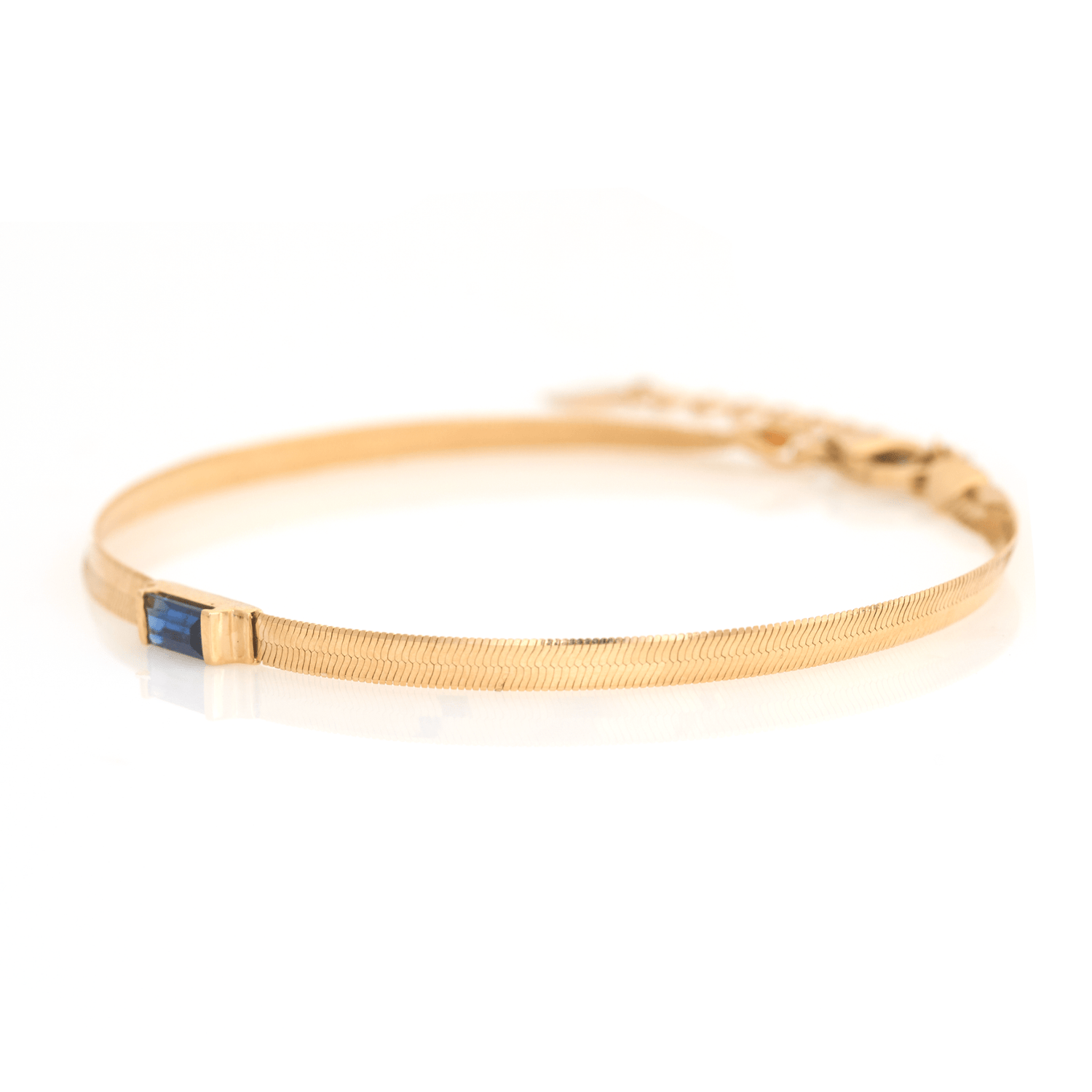 Sapphire Bar Herringbone Bracelet 18k gold Stackable design side view
