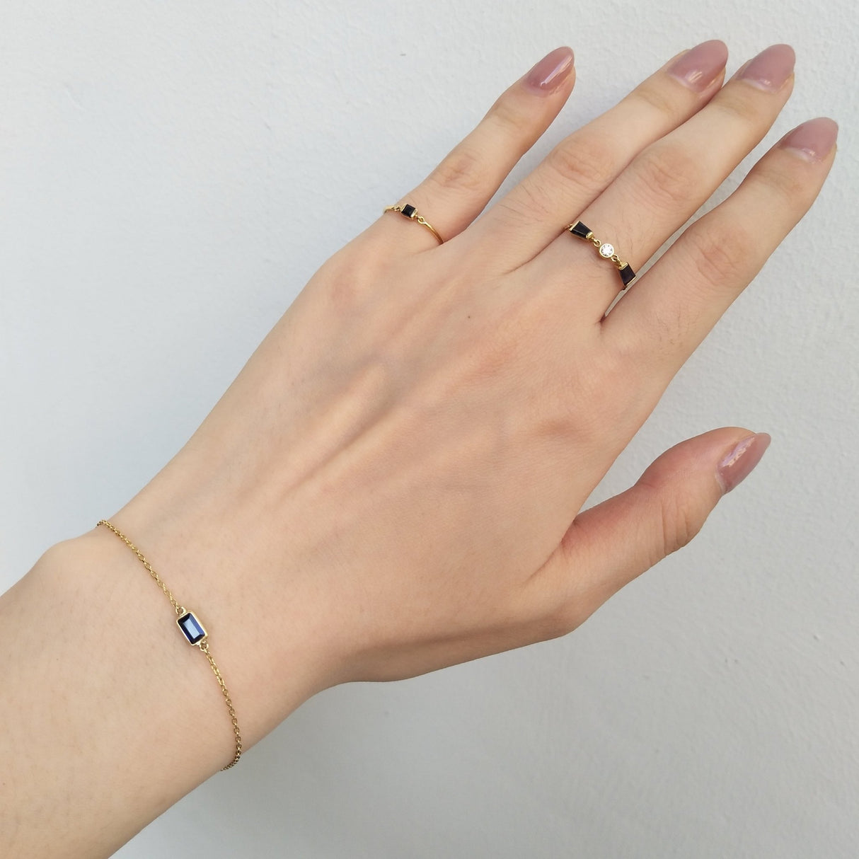 Sapphire Bracelet 18k gold Stackable design on model