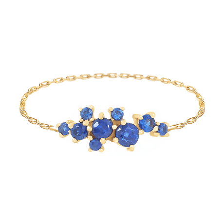 Sapphire Cluster Chain Ring 14k gold Stackable ring