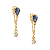 Sapphire & Diamond Chain Earrings 18K Gold Handmade Fine Jewelry