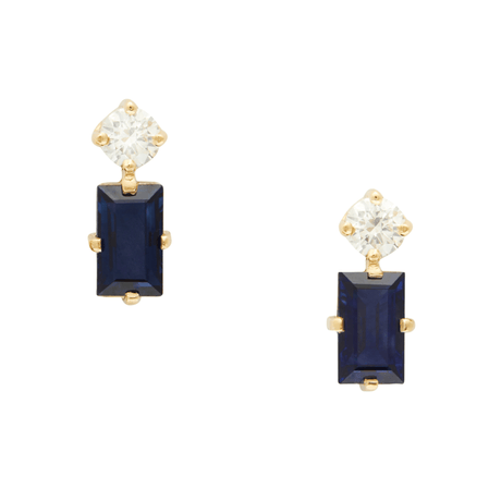 Sapphire & Diamond Deco Earrings 18K Gold Handmade Fine Jewelry