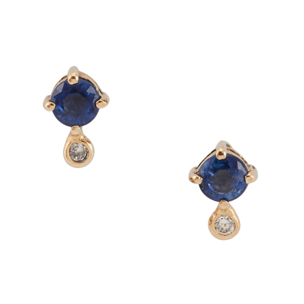 Sapphire & Diamond Dot Stud 18K Gold Handmade Fine Jewelry