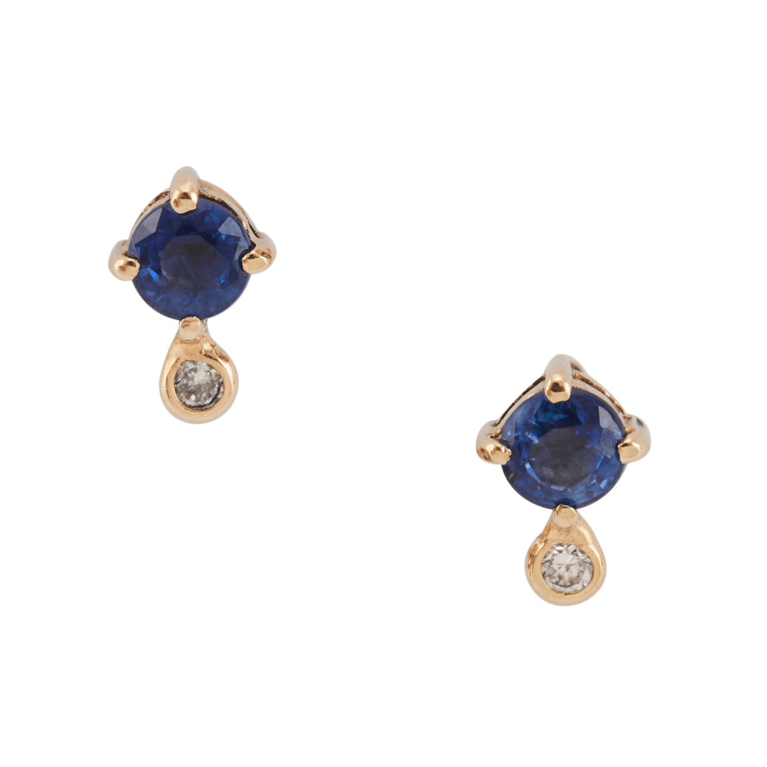 Sapphire & Diamond Dot Stud 18K Gold Handmade Fine Jewelry