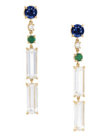 Sapphire Diamond Tsavorite Starry Night  Bar Earrings YG18K Stackable design