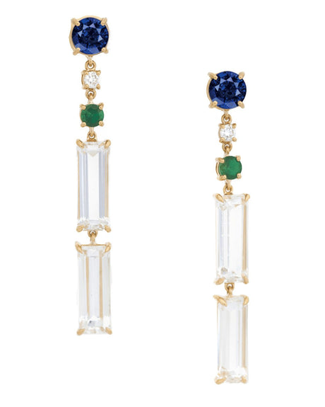 Sapphire Diamond Tsavorite Starry Night  Bar Earrings YG18K Stackable design